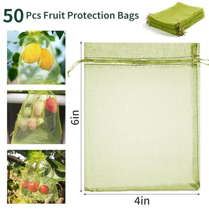 50 Pcs Fruit Protection Bags, 4×6 in Mesh Cover Nets for Tree, Green - color: Green, size: 4×6 in