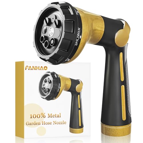 FANHAO Heavy Duty Garden Hose Nozzle, Metal Hose Sprayer Easy Thumb Control - color: Yellow