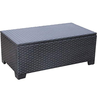 Rattaner Patio Coffee Table with Storage Wicker Outdoor Coffee Table and All-Weather Wicker Side Table with Waterproof Cover, Black - color: Black