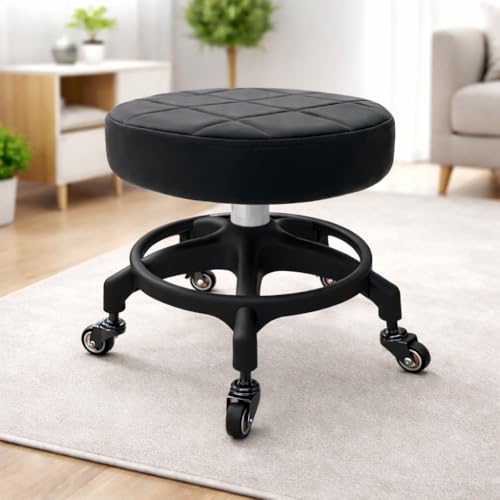 Upgraded Low Rolling Stool with 360° Smooth&Quiet Bearing Rubber Wheels, Heavy-Duty 450lbs Mechanic Rolling Seat for Salon, Workshop, Garage, Waffe Anti-Tip Matte Black Seat Black Base - color: Matte Black Seat & Black Base