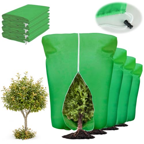 4 Pcs Plant Covers Frost Protection Bag 90"X75" Winter Reusable Plants Jacket with Zipper Drawstring Large Plant Protection Wraps Bags Frost Blanket for Winter Outdoor Garden Plants - color: Green, size: 90 x 75 Inch（4 Pcs）