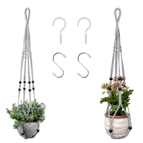 RIFNY Macrame Plant Hanger Indoor, Hanging Plant Holder, White, 2 PCS - color: White, size: 35 Inch 2pcs