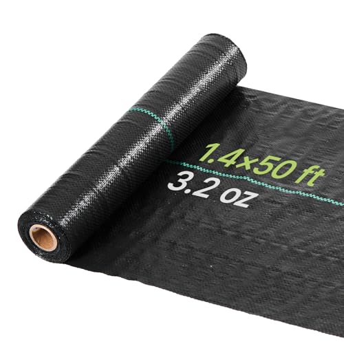 VEVOR 1.4x50FT 3.2oz Weed Barrier Fabric Heavy Duty, Landscape Fabric, Woven Weed Blocker Fabric, Garden Weed Fabric, Weed Control Fabric Ground Cover, Landscaping Cloth, Gardening Weed Mat, Black - size: 1.4FT*50FT-3.2oz