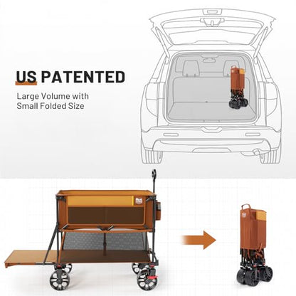 TIMBER RIDGE 400L Folding Double Decker Wagon with Brakes, 54" Extra Long - color: Orange, size: Double Decker