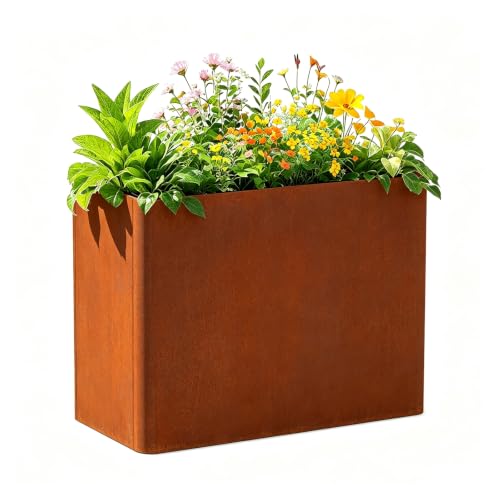 Corten Steel Planter Box 36" L x 15" W x 24" H,Heavy Duty Tall Rectangle Planter Box with Removable Insert Shelves & 4 Drainage Holes for Porch, Garden, Patio, Yard - color: Rusted