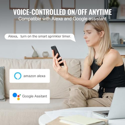 VEVOR WiFi Sprinkler Timer, Single Outlet, Smart Hose Faucet Water Timer with Brass Inlet, APP Control via 2.4Ghz WiFi or Bluetooth, Voice Control with Alexa Google Assistant, IPX6 for Yard Watering - style: 1 Outlet with WiFi/Bluetooth