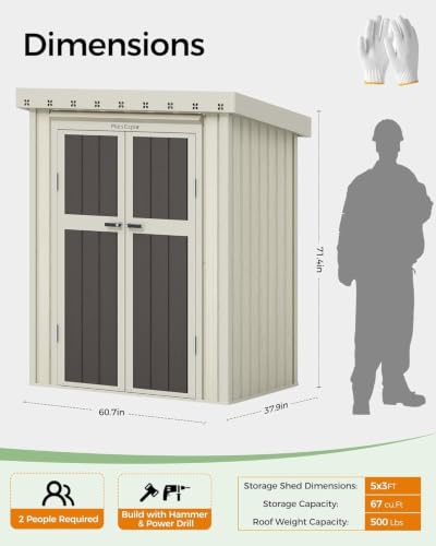 Outdoor Storage Shed 5 x 3 FT Lockable Metal Garden Shed | Steel Anti-Corrosion Storage Shed with Single Lockable Door for Backyard Outdoor Patio - Beige