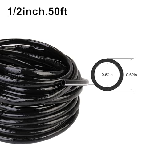 1/2 Inch Irrigation Tubing 50ft, PE Rigid Drip Irrigation System for Garden, (0.52″ ID X 0.60″ OD) Black Dripline, Garden Watering, Automatic System - size: 1/2''50ft