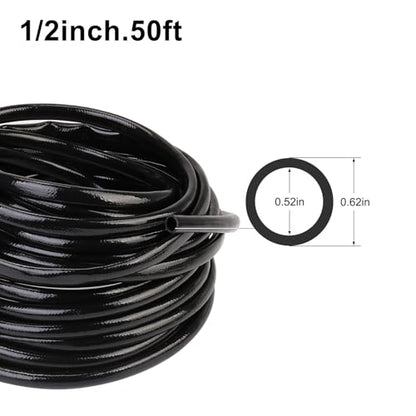 1/2 Inch Irrigation Tubing 50ft, PE Rigid Drip Irrigation System for Garden, (0.52″ ID X 0.60″ OD) Black Dripline, Garden Watering, Automatic System - size: 1/2''50ft