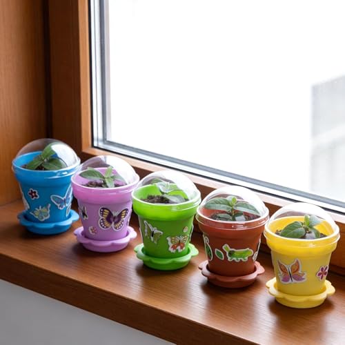 50 Packs Cupcake Plant Nursery Pots with Humidity Dome, Small Plastic Flower Plant Pots with 40 Sheet Stickers, Seeds Starter Pot Flower Planting Container for Seedlings Succulent Display (Mix Colors) - color: 50 Packs With 40 Sheet Stickers