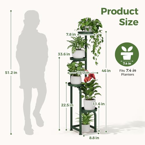 Bamworld Corner Plant Stand Indoor Outdoor Tall Metal Flower Pot Stands - color: Dark Green, style: Spiral 4Tier