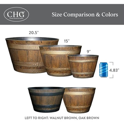 Classic Home and Garden Whiskey Plastic Resin Flower Pot Barrel Planter, Walnut Brown, 20.5" (Pack of 3) - color: Kentucky Walnut Brown, size: 20.5 Inch (Pack of 3), style: Rustic