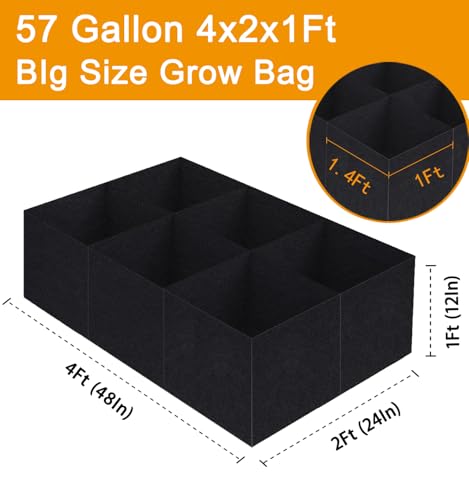 Fabric Raised Garden Bed, Grow Bags to Vegetable Herbs Flowers, 57 Gallon Fabric Plant Pots Indoor Outdoor, 4x2x1ft - size: 4x2x1ft