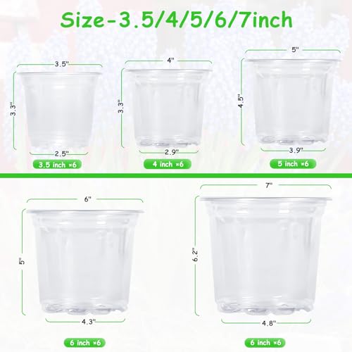 JNYONG 30 Pack 3.5/4/5/6/7 Inch Clear Nursery Pots with Drainage Hole - size: 3.5/4/5/6/7 Inch 30 pack
