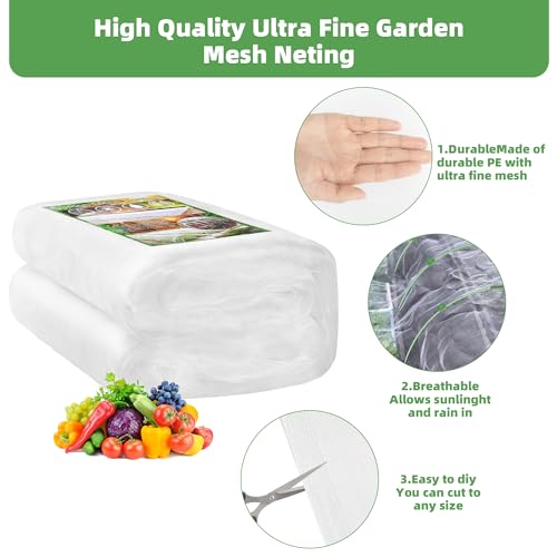 U0U Garden Mesh Netting Kit,7.8 x 24 Ft Plant Netting with Hoops,Bird Net for Garden with 6 Sets Garden Hoops & 18 Clips,Garden Net Bed Cover for Plants Birds Animals Protection (White) - color: White
