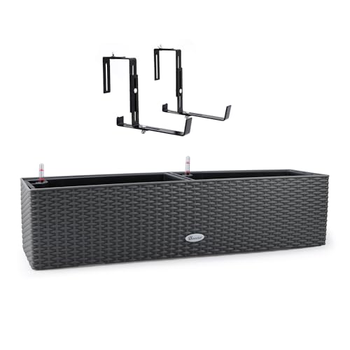 Dexceder 31.5 Inch Self Watering Rail Window Box with Bracket (Deep Gray) - color: Deep Gray, size: 80B