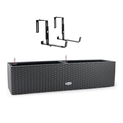 Dexceder 31.5 Inch Self Watering Rail Window Box with Bracket (Deep Gray) - color: Deep Gray, size: 80B