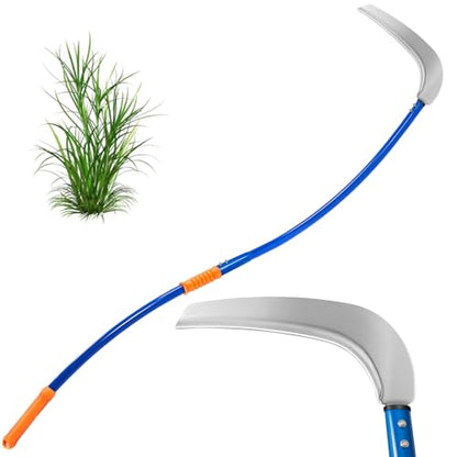 12.6'' Scythe Tool for Grass Cutting, Unique Curved Stainless Steel Pole, Adjustable Dual-hand Grip, Professional-Grade Blade, for Clearing Bushes, Vines, Fields, Ditches, Paths, Landscaping, 61in. - size: 12.6'' Scythe with 2 bending Poles