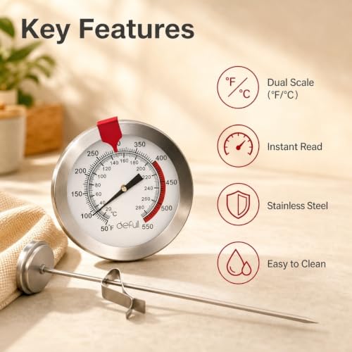 12" Deep Fry Thermometer with Clip Instant Read Dial Thermometer 12 inch Stainless Steel Stem Meat Thermometer Cooking Thermometer for Turkey, BBQ, Grill - size: DeepFry Thermometer-12 Inch Probe