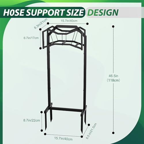 POARMEEY Black Hose Holder Stand with four Ground Stakes for Outdoor Garden