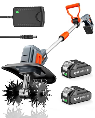 Cordless Tiller Cultivator for Gardening, Battery Powered Garden Rototiller - size: 9"x6.6"