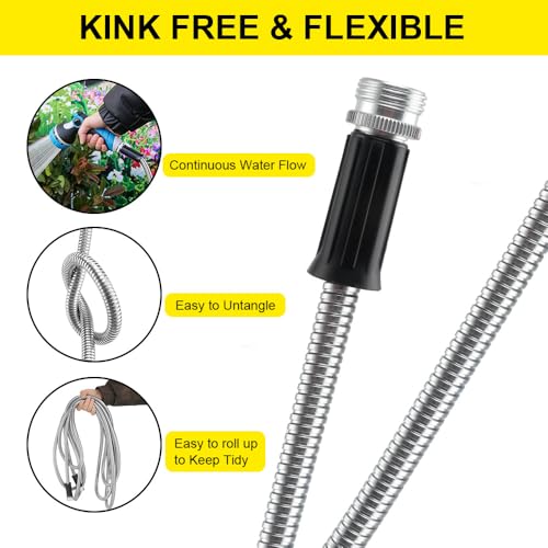 25FT Expandable Stainless Steel Garden Hose, Kink-Free Hose for Yard & Garden