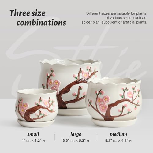 Ceramic Plant Pots with Drainage Holes and Saucers, Small Planters Set of 3 - color: White01