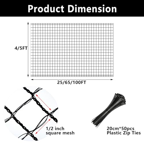 POYEE Deer Fence Netting 7x100ft Plastic Mesh Netting for Garden Protection - color: Black, size: 7x100ft