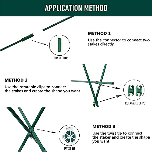 MAXPACE 125pcs Garden Stakes Kit: Includes 40 Sets of Fiberglass Plant Sticks Supports & Accessories for DIY 4ft, 5ft, 6ft, 7ft Stakes for Tomato, Vegetables, Indoor & Outdoor Gardening Supplies - size: 17inch 40pcs