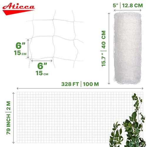 ATICCA 79 in x 328 FT Heavy Duty Plastic Trellis Netting 6-Inch Mesh, White - size: 79''x328ft Plastic Trellis Netting