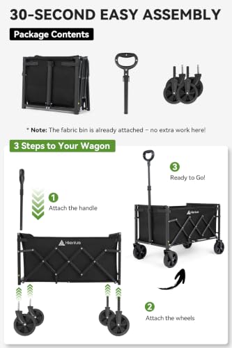 Hikenture Collapsible Wagon Cart with Wheels, 220 lbs Foldable Wagon