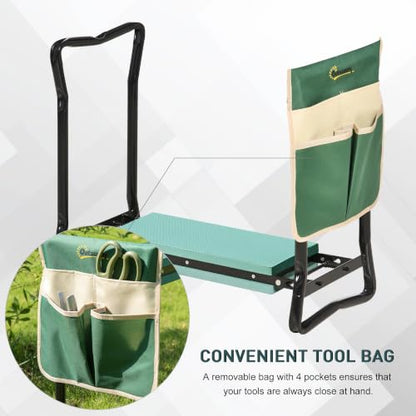 Outsunny Garden Kneeler and Seat with Tool Pouch, Green - color: Green