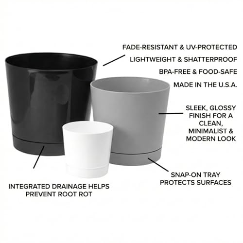 Root & Vessel Majestic Full Depth Round Cylinder Pot, Glossy Gray, 6-Inch (10060) - color: Gray, size: 6 Inch