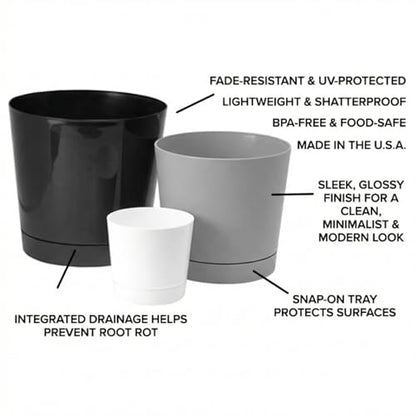 Root & Vessel Majestic Full Depth Round Cylinder Pot, Glossy Gray, 6-Inch (10060) - color: Gray, size: 6 Inch