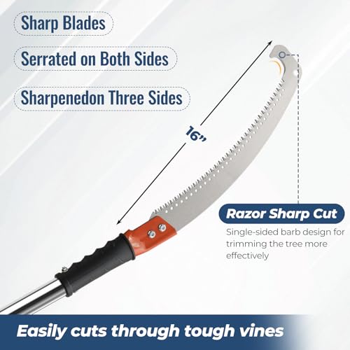 13FT Pole Saws for Tree Trimming with Sharp Pruning Blade | Comfort Grip & 28mm Stainless Steel Tree Trimmer Pole for Yard Garden and Patios High Branches Cutting