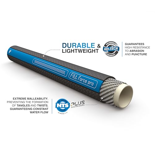 FITT Force Pro Water Hose, Lightweight Ultra Flexible Durable Kink-Free Heavy-Duty Commercial Grade Flat Garden Hose, Grey and Blue, 150-Feet x 5/8-Inch - size: 5/8" 150ft
