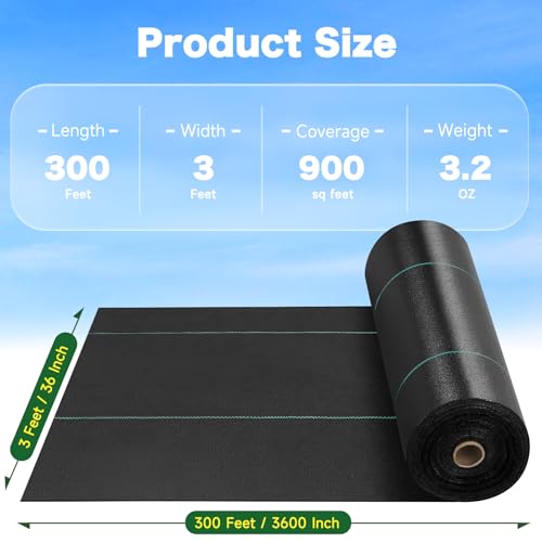 3FT x 300FT Woven Weed Barrier Landscape Fabric 3.2OZ for Gravel - size: 3 FT X 300 FT