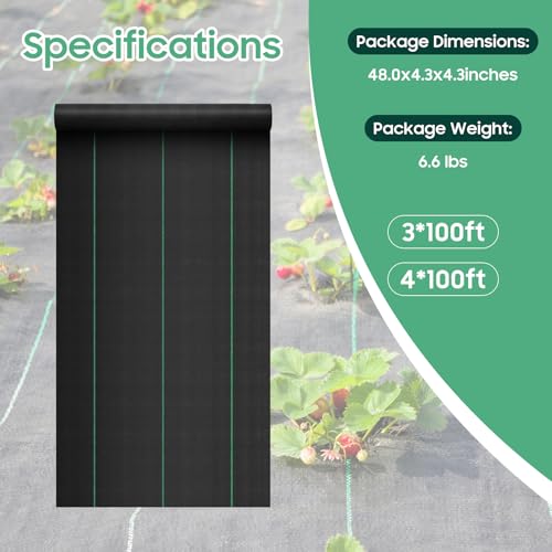 4 ft x 100 ft Weed Barrier Landscape Fabric, 3.2 oz, 30 Staples - size: 4*100FT