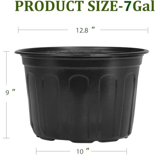 OUPSAUI 2/3/5/7 Gallon Pots for Plants,Flexible Gallon Plastic Nursery Pots with Drainage Holes, Plastic Pots for Outdoor Plants (7Gal-10pcs) - size: 7Gal-10pcs