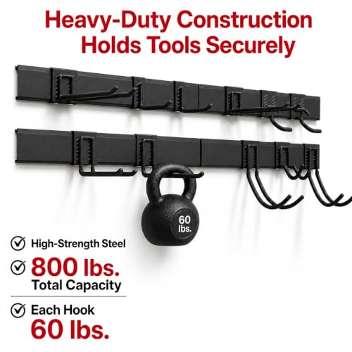 VAULTON 96" Garage Wall Organizer, Metal Tool Rack, 4 Rails 11 Hooks - size: 96" - 15 piece kit