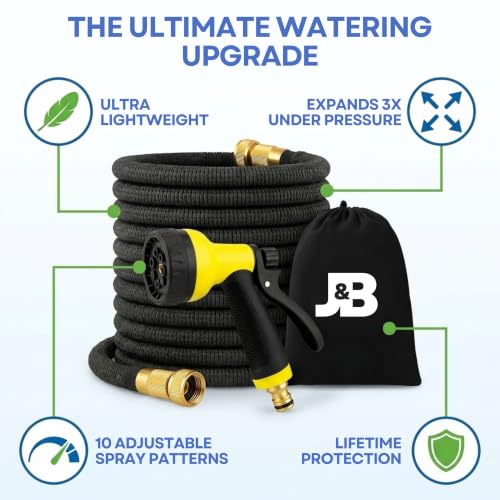 J&B XpandaHose 50ft Expandable Garden Hose, Lightweight, Brass Connectors - color: Black, size: 50ft