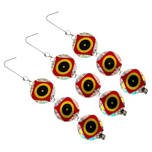 PESTEZE USA Bird Deterrent Discs 3 Pack–Holographic Reflective Circles with Predator Eyes & Bell to Scare Birds Away–Humane Repellent Keeps Birds, Pigeons, Crows & Sparrows from Gardens, Trees, Patios