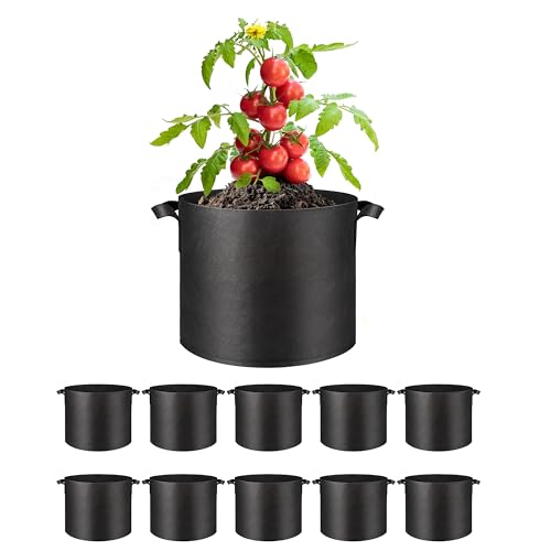 Simple Deluxe Grow Bags 3 Gallon 10 Pack Planter Pots with Handles, Thickened Nonwoven Fabric Aeration Cloth Bag, Heavy Duty Gardening for Tomoato, Potato, Vegetable, Herbs and Flowers, Black - color: 10 Pack, size: 3 Gallon