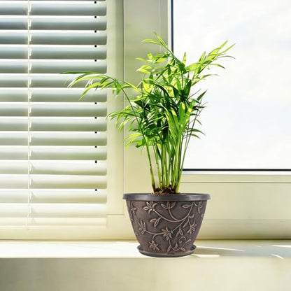 Nooulap 8 Inch Plant Pots with Drainage Hole, 4 Pack, Retro Brown - color: Retro Brown, size: 8 inch
