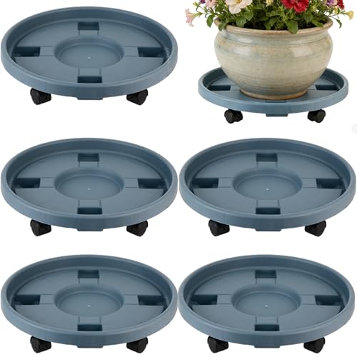 Party Zealot 5-Pack 11.8" Large Plant Caddy with Wheels Plastic Plant Dolly with Caster Flower Pot Mover Rollers Wheeled Rolling Plant Stands Round Plant Saucer Indoor Outdoor Base Coasters, Gray - color: Gray, size: 11.8"/ 5 packs