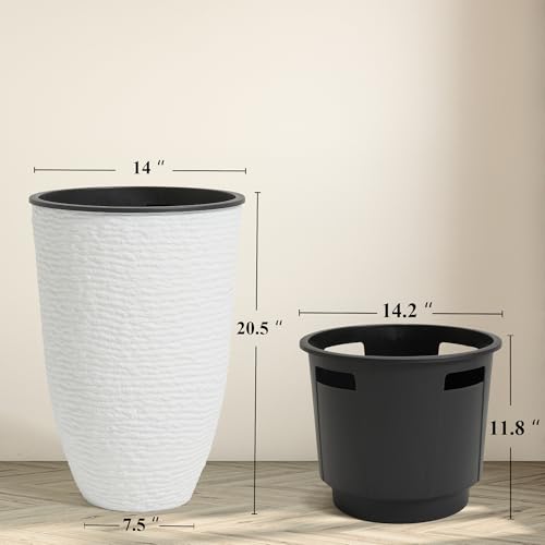 Worth 21" H White Tall Planters with Inside Pots, 2-Pack Large Plant Pots - color: White