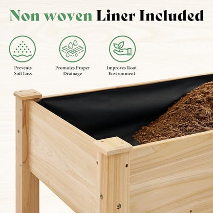 AMERLIFE 48x30x24 Inch Elevated Wood Raised Garden Bed with Bed Liner - color: Light Wood, size: 4x2 FT-Regular