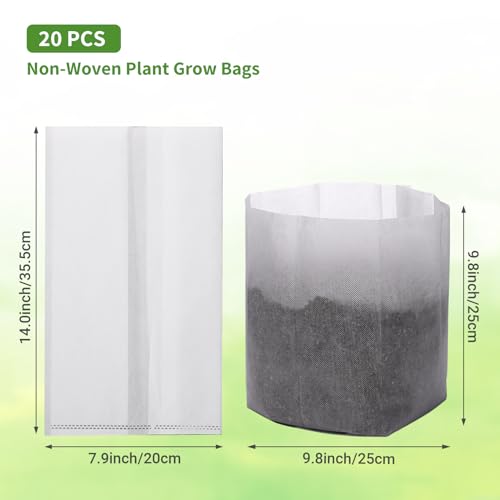 GREANER Biodegradable Plant Pots, 15.7"x14.2" Non-Woven Seedling Nursery Bags, 20-Pack Durable Garden Bags for Vegetable, Flower, Plant Grow - size: 15.7"x14.2"/20pcs