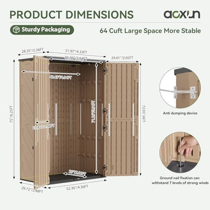 Aoxun Outdoor Storage Shed with Floor, 64 Cu.Ft Outdoor Storage Cabinet - size: 64 Cu.Ft w/No Shelves
