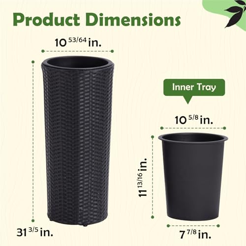 IDZO 2PCS Rattan Wicker Planters for Outdoor, 24-Inch Tall, Round Black - color: Black Round, style: No Assembly Required